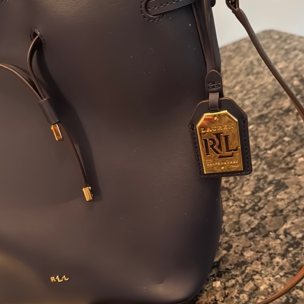 Ralph Lauren Marine Blue Dryden Debby leather Med Bucket Bag adj Strap NWT - Picture 5 of 15